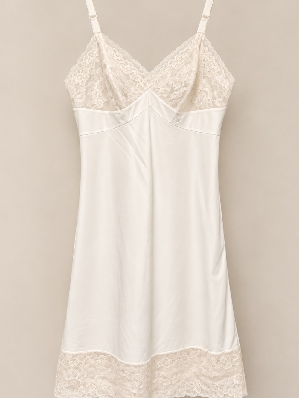 Vintage Vanity Fair Lace-Trim Slip Dress - Cream Sz 34